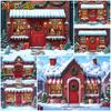 Mocsicka Christmas House Backdrop Winter Snow New Year Party Wallpaper Tree Gift Shop Decoration Festival Photography Background