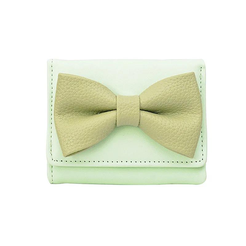 

Women Wallet Foldable Portable Ladies Short Coin Purses Cute Bow Clutch Bag PU Leather Girls Gift Female Card Holder Purse зелений