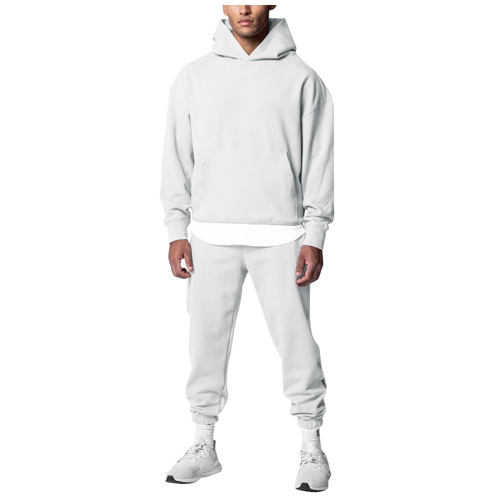 

Свободный спортивный и фитнес-костюм для мужчин, модная повседневная толстовка с капюшоном и брюки, комплект из двух частей из хлопка XL белый