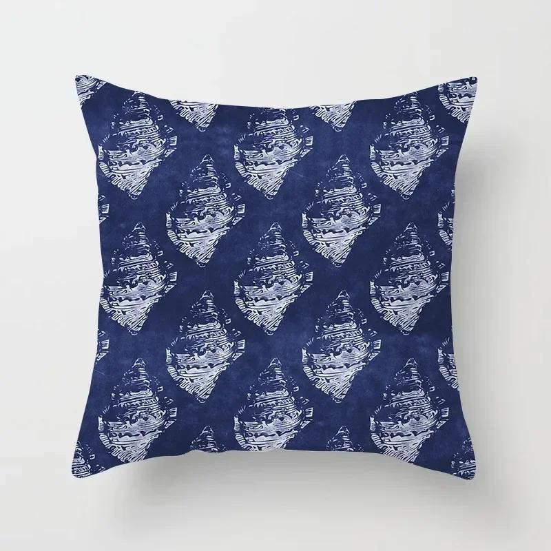 Blue Marine Life Print Pattern Cushion Cover Car Living Room Sofa Cushion Cover Luxury Home Decoration Pillow Cover