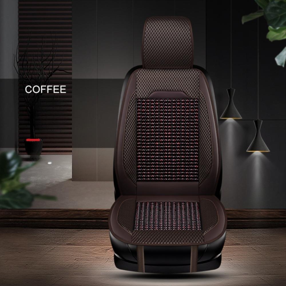 Luxury PU Leather & Wooden Bead Car Seat Cushion – Breathable, Durable & Easy-Clean – Fits Most Cars, Trucks, and SUVs