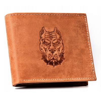 Men's Wallet Made of Natural Nubuck Leather In Brown Color with a Dog Head Embossing - Always Wild