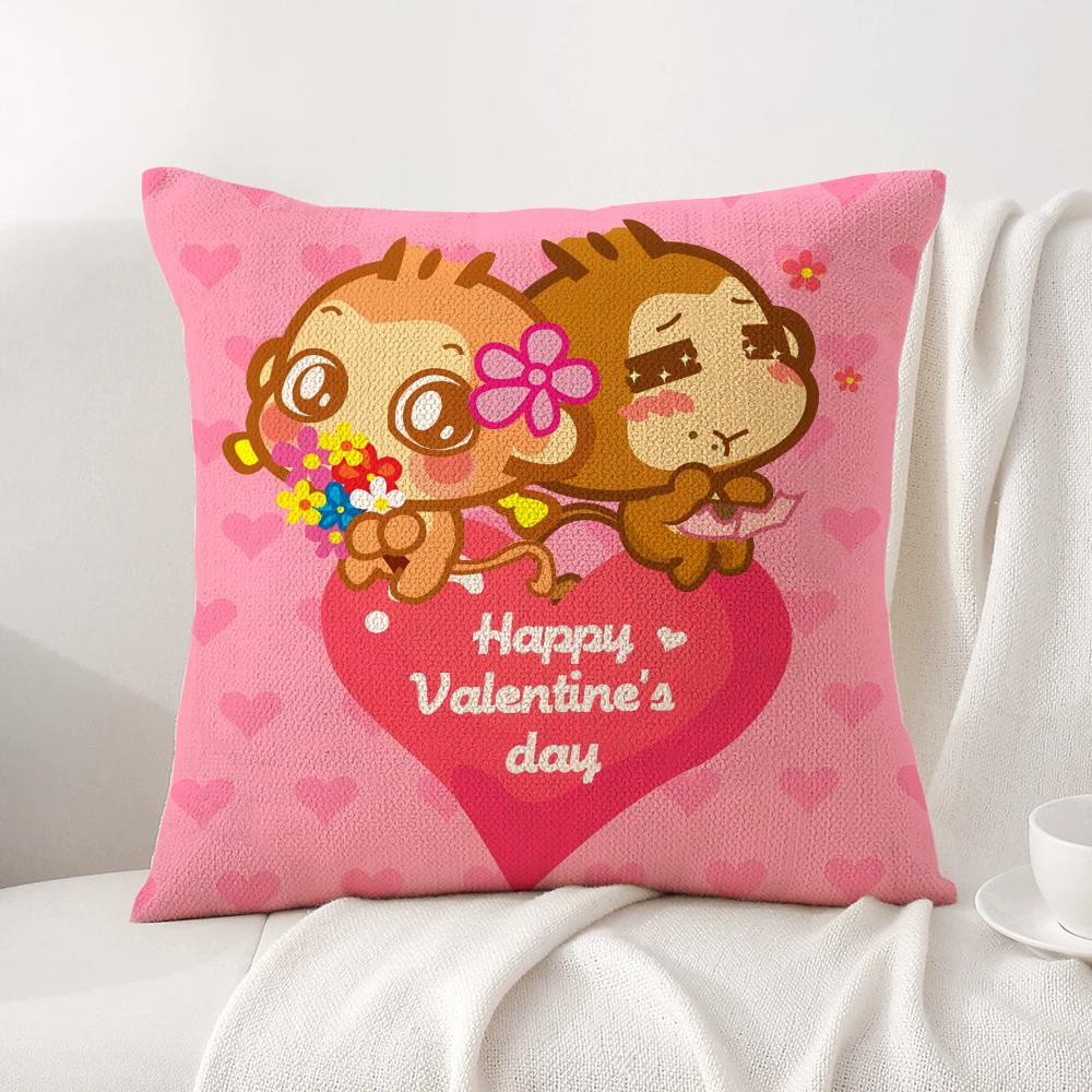 Happy Monkey Cushion Cover Natural Linen Organic Fabric DoubleSided Printing Sofa Home Decor Breathable Bed Pillow