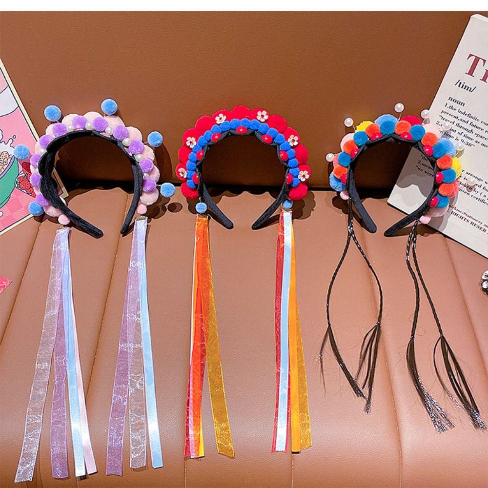 Pearl Beijing Opera Headband Tassel Ancient Style Red Hairband All-match Hanfu Headwear  Children