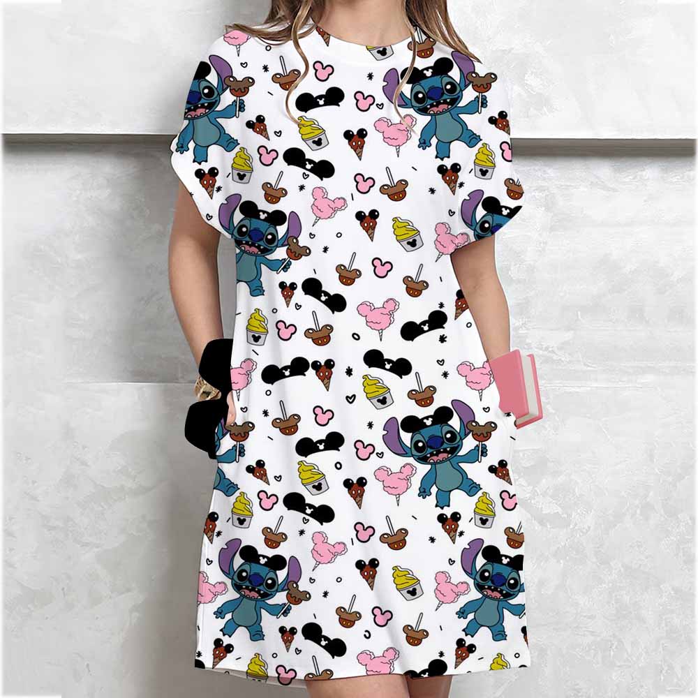 

Women Cute Cartoon Short Sleeve O-Neck Dress Fashion Sleeping Skirt Daily Comfortable Fashionable Plus Size Pocketless Dresses 8XL