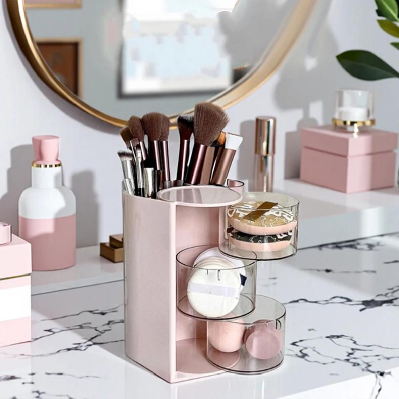 1Pcs Cosmetic Organizer Bathroom Makeup Cushion Organizer Beauty Egg Storage Display Case Rotating Compartment Organizer