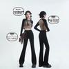 Women’s High Waist Black Micro Flare Jeans - Spring 2026, Stretchy, Slimming, Versatile, Petite Horseshoe Flare Design.