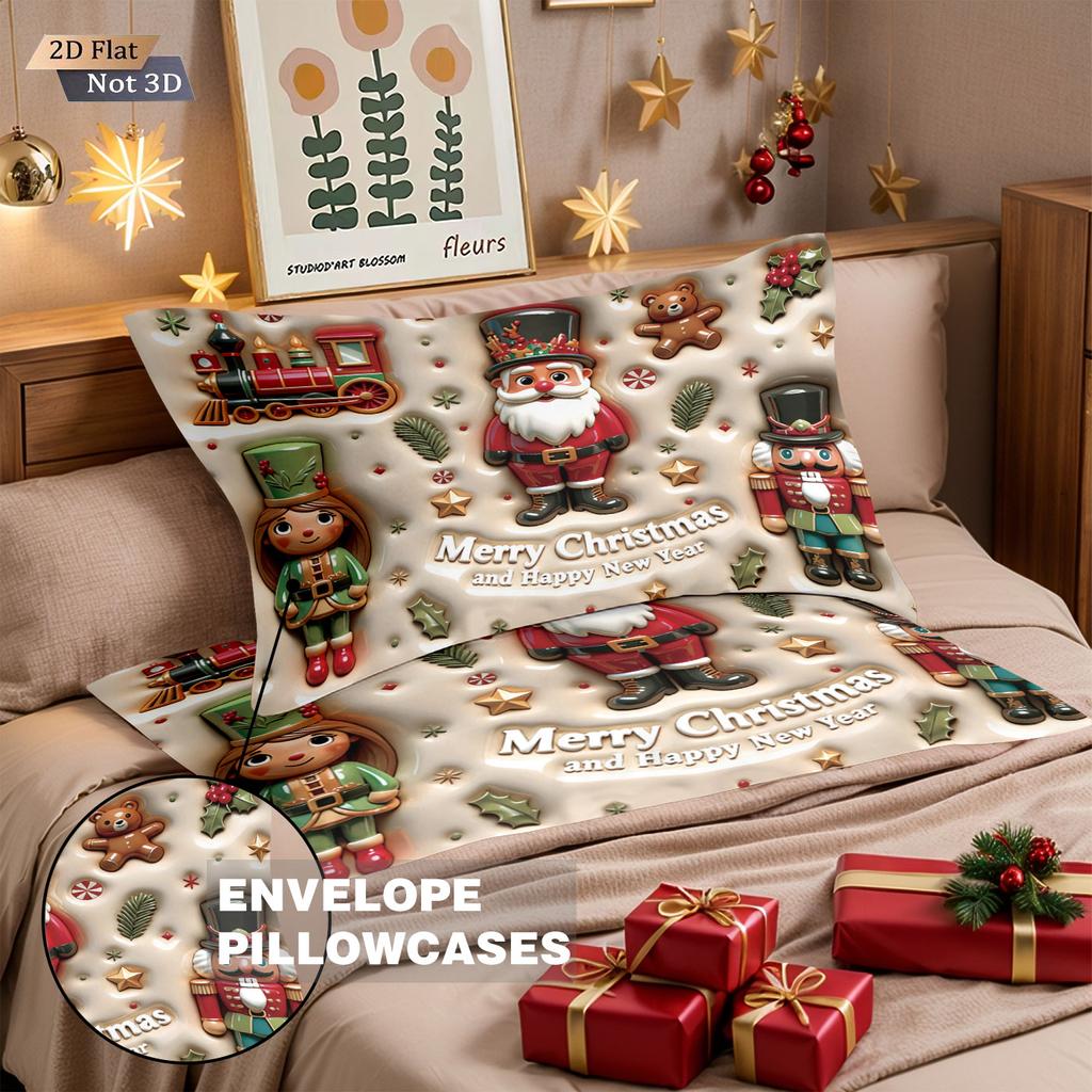 3-teiliges Bettwäscheset ohne Füllung mit Imitationsrelief-Weihnachtsmann-Druck, weich für Schlafsaal-Schlafzimmer, mehrere Größen, maschinenwaschbar