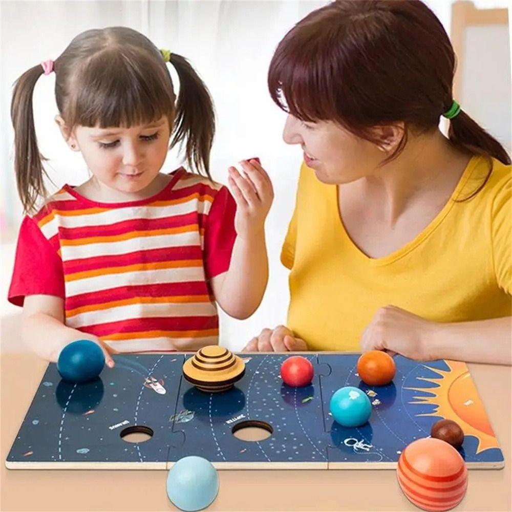 Eight Planets Planets Matching Board 3D Wooden Planet Board Toy Solar System Puzzle Toy  Kids Gifts