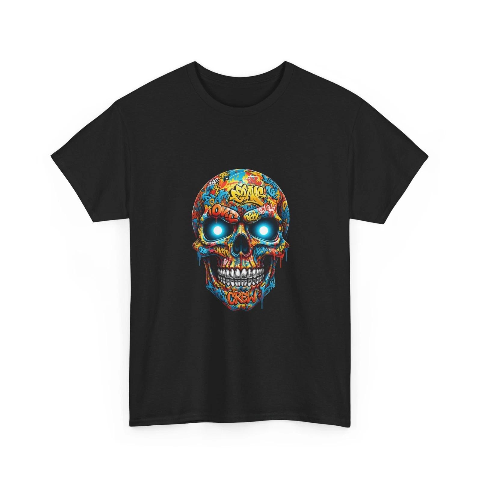 Graffiti Skull T-Shirt | Colorful Crazy Skull Tee, Cool T-Shirt Gift, Cotton Tee 3XL