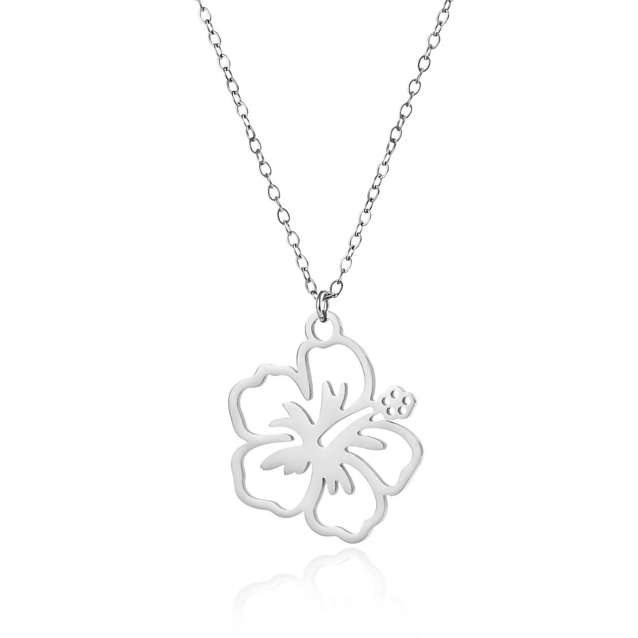 

1pc Stainless Steel Hollow Design Flower Pendant Necklace Women s Fashion Simple Suitable For Everyday Wear Collarbone Chain