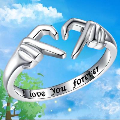 Exquisite Mode Kreative Doppel Hand Herz Ring Liebe Umarmung Hand Paar Ring Samen Romantische Schmuck
