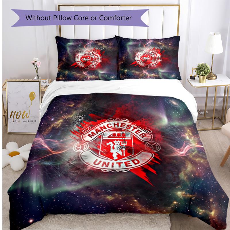 Set Lenzuola Stampato Manchester United 3 Pezzi Morbido Delicato sulla Pelle Lavabile Copripiumino e Federe Set Tutte le Stagioni Camera da Letto