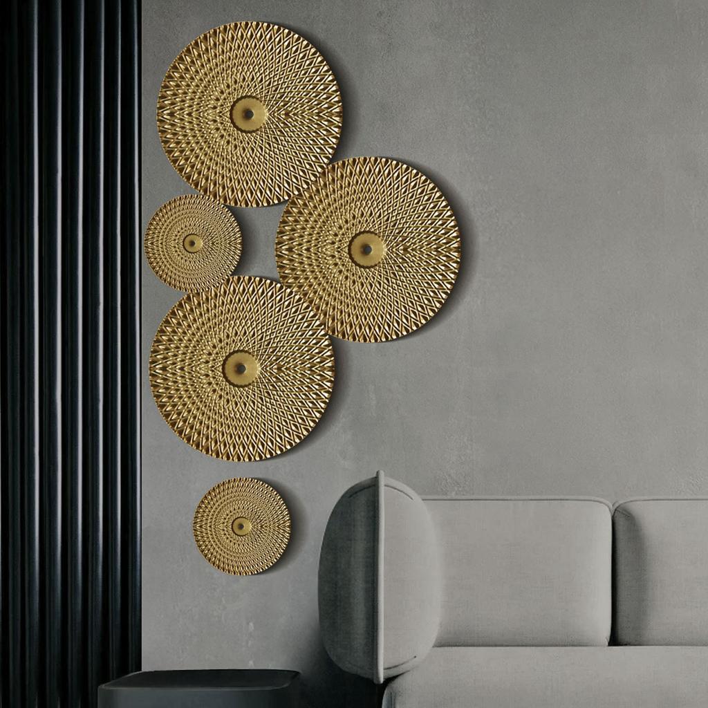 Set Decorazione da Parete Disco Dorato Minimalista Moderno Arte da Parete in Metallo Testurizzato Decorazione Pendente da Parete Boho per SoggiornoCamera da Letto Regalo