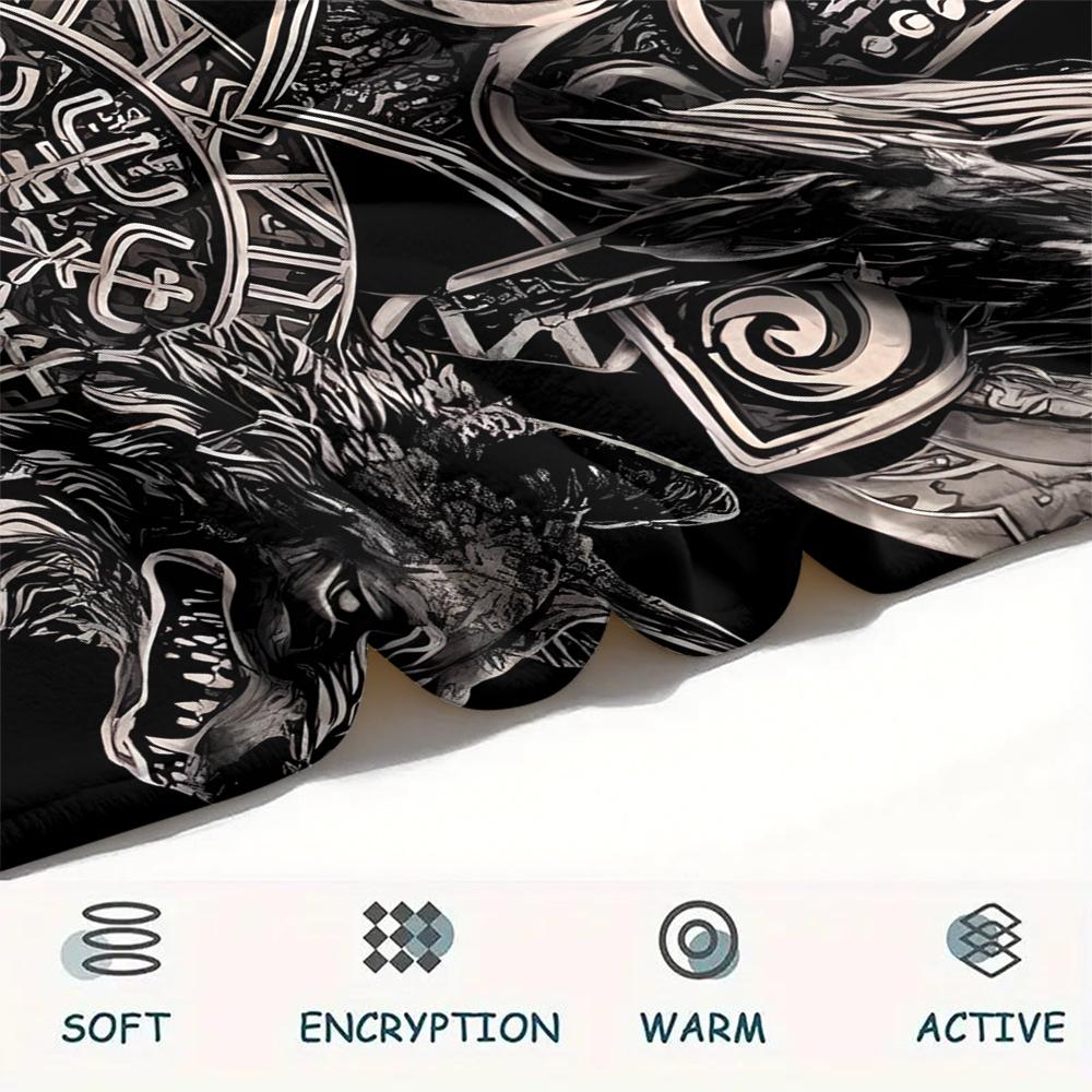 1Pc Viking Symbol Print Flannel Blanket, High Quality Comfortable for All Seasons, Home Decor, Warmth and Comfort, Perfect for Gifts