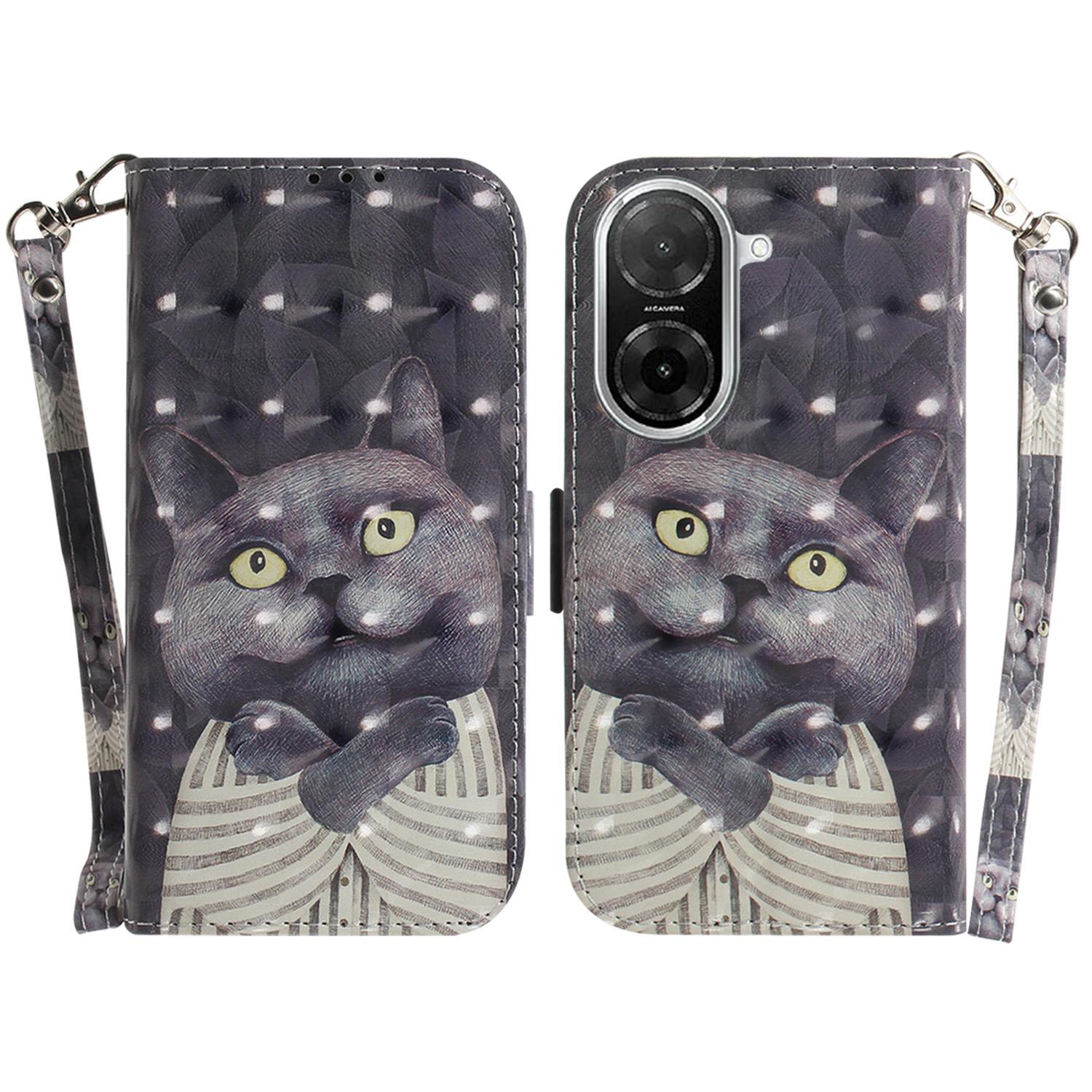 

For Xiaomi Redmi A5 4G (171.7mm)/Poco C71 4G Case Pattern Printing Leather Wallet Phone Cover with Wrist Strap Embracing Cat