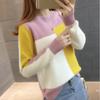 WTEMPO Low-collar Sweater Women Shirt Color Matching Thick Long-sleeved Knitted Bottoming Shirt