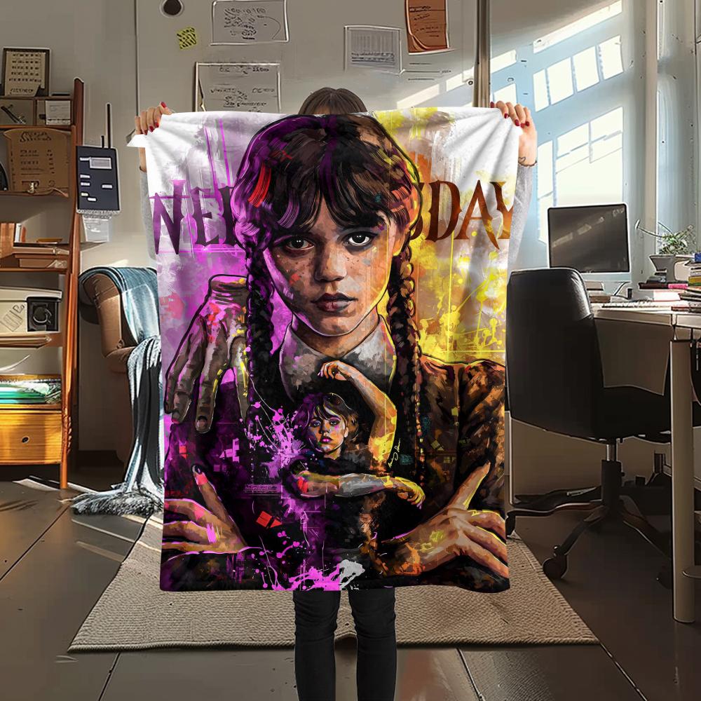 1 Stück Wednesday-Print Flanelldecke, Hohe Qualität, Bequem für alle Jahreszeiten, Heimdekoration, Wärme und Komfort, Perfekt für Weihnachtsgeschenke