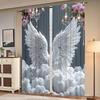 2pcs Angel Wings Print Curtains in White & Pink – Polyester Sheer with Rod Pocket for Bedroom & Study Decor