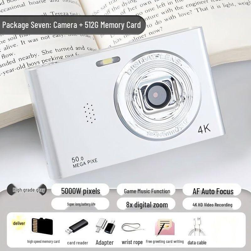 4K Digital Camera with Flip Screen for Selfies, 9600W HD High Pixel Quality