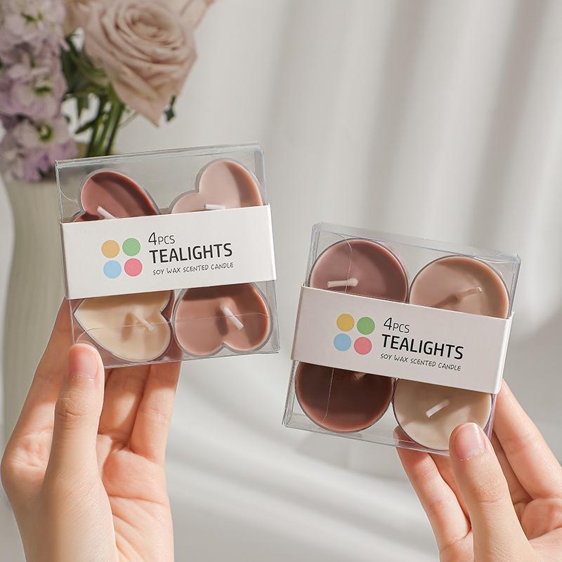 

Ароматизированные чайные свечи в форме сердца на 4 часа, бездымное романтическое предложение руки и сердца, маленькие свечи цвета макарон на день рождения, 4 упаковки чайного воска Round 4 packs