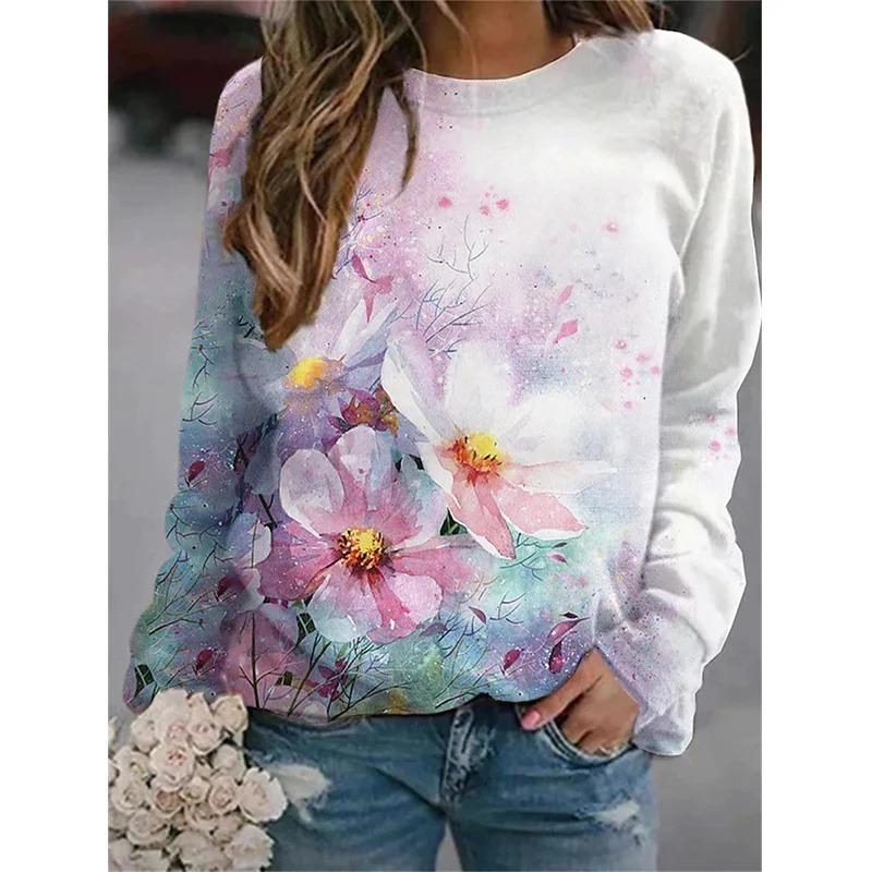 New Winter 3D Print Colorful Florals Sweatshirts Women Fashion Streetwear Pullovers Harajuku Y2k Unisex Clothing Girls Funny Top