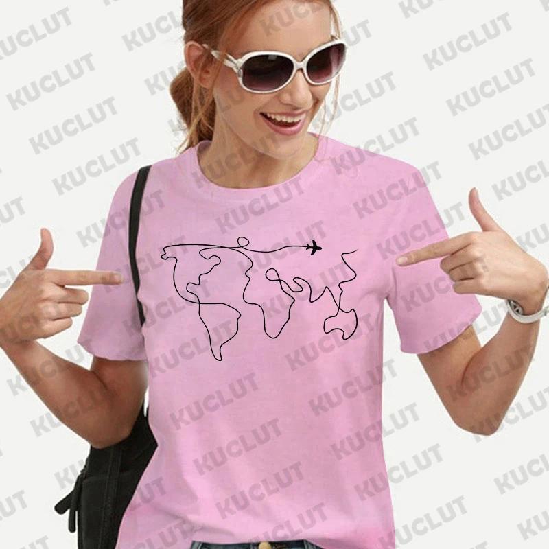 

Дорожные футболки для женщин Топы Приключения Карта мира для путешествий Футболки для путешествий Унисекс одежда Одежда для путешественников Футболка с коротким рукавом Femme 4XL