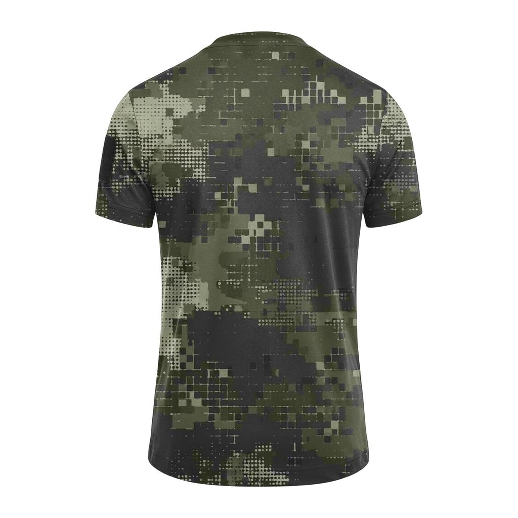 Men's Tactical Outdoor Quick Dry Short Sleeve T Shirt Loose Fit Breathable Crew Neck Camouflage Print with Hook and Loop Patch Area