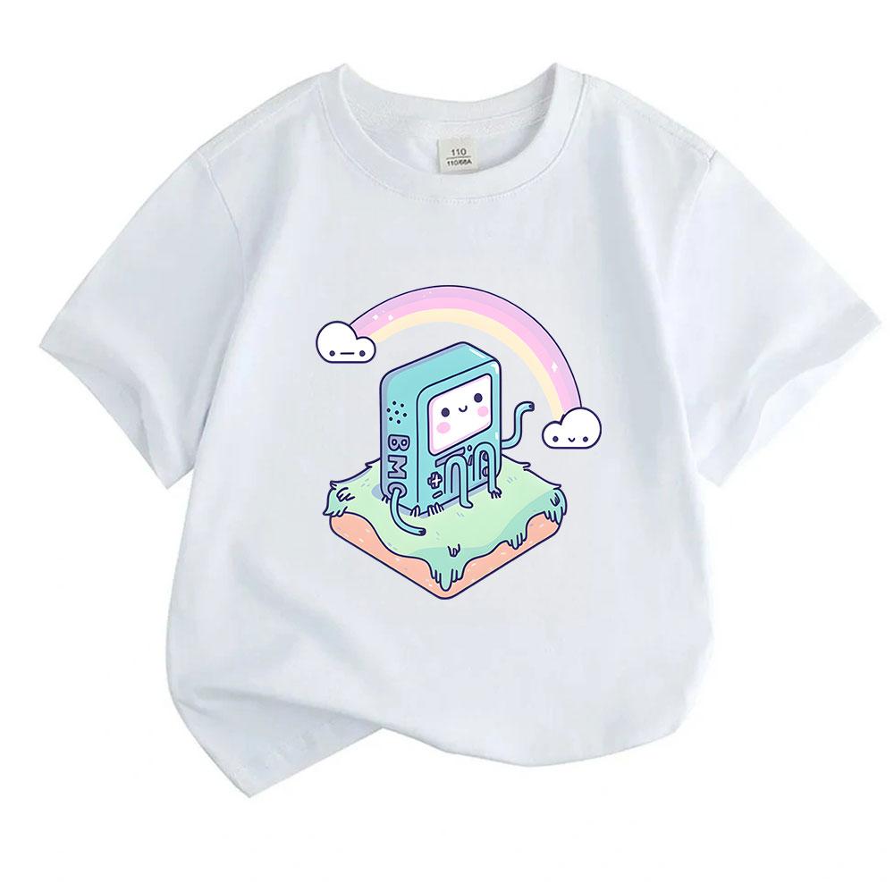 Kids Boys Girls 100% Cotton Short Sleeve Crew Neck T-Shirt, Cute Adventure Game Console BMO Character Print Casual Soft Tee for Daily Wear