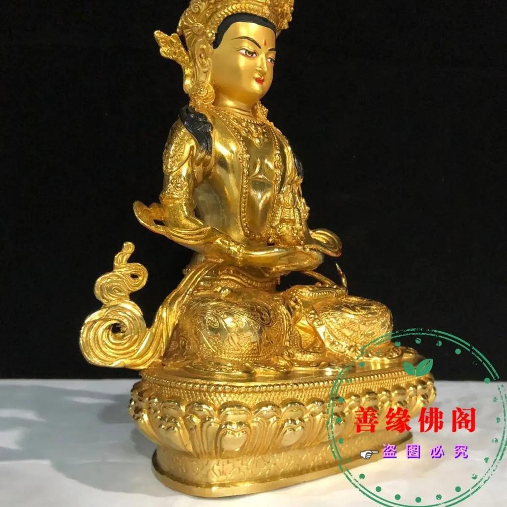 One foot long-lived pure copper gilt 10 inch Tibetan bronze statue household ornament Buddhist hall living room