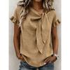Damen Einfarbige Asymmetrischer Hals Fliege Rüsche Kurzarm Bluse