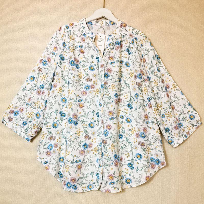 Export Tail Goods Print Rayon Three-Quarter Sleeve V Neck Open Shirt Female Loose Casual Polka Dot Shirt Mother Wear Autumn