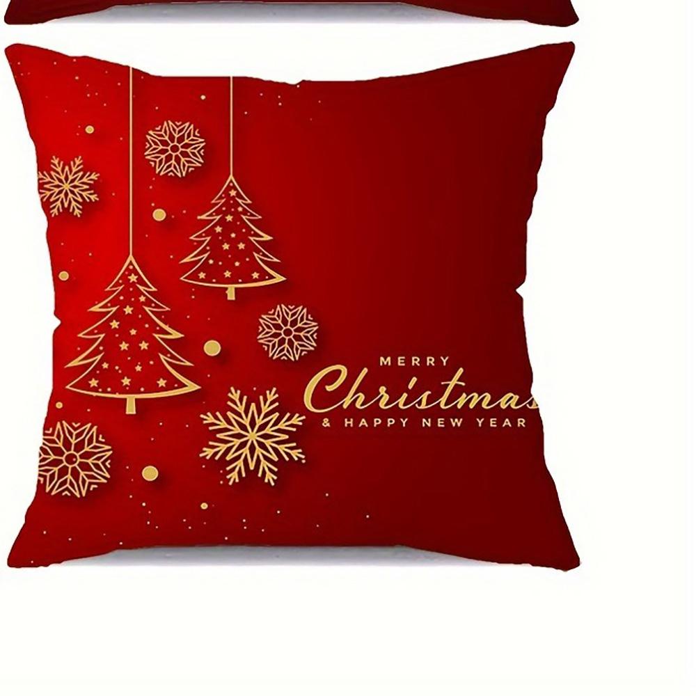 

Christmas Red Pillowcases with Gold Tree, Snowflake & Ball Decor - Merry Christmas and Happy New Year! room home decoration 16x16Inch