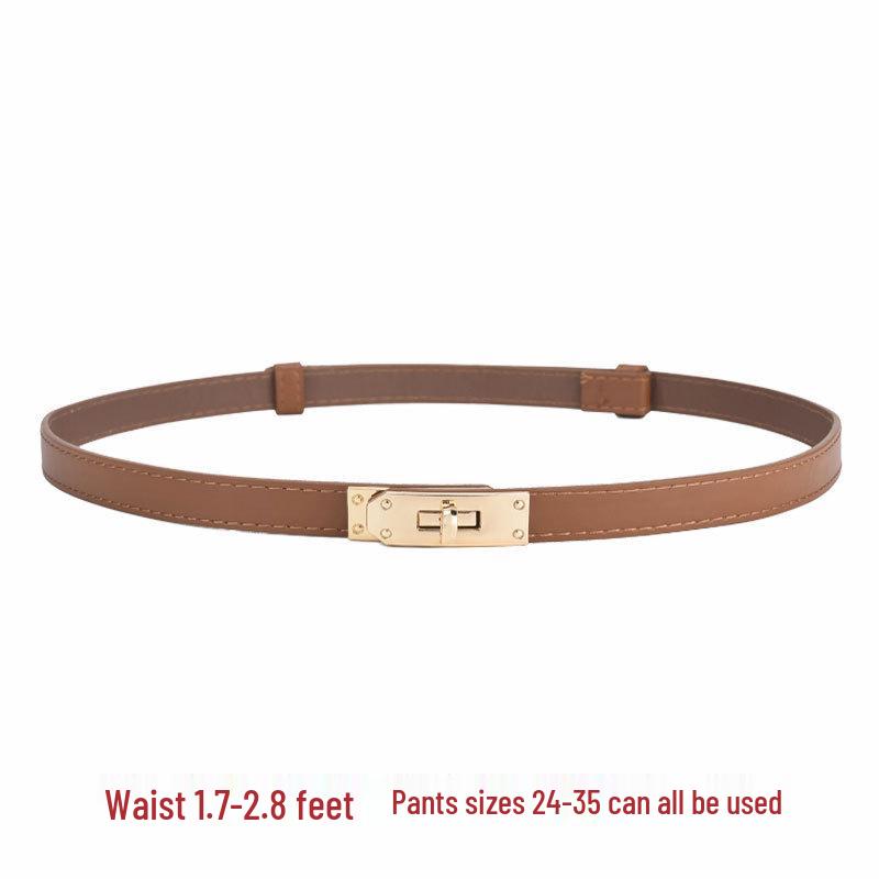 2025 Women's Thin Genuine Leather Belt for Dresses and Pants - High-End Cowhide Design.