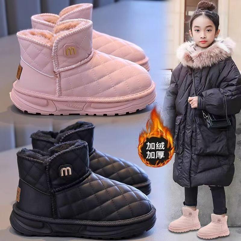 Fleece Girls Snow Boots 2025 Winter New Children's Thickened Waterproof Large Cotton Short Boots Boys Warm Cotton Shoes Tide