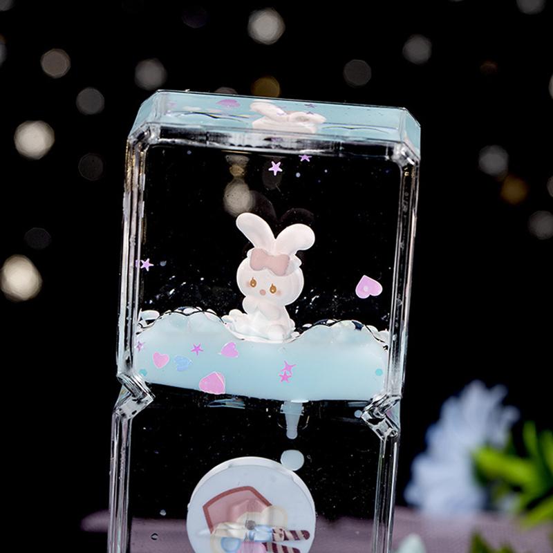 Geometry 3Layers Acrylic Square Cartoon Rabbit Oil Drop Drifting World Toy Children Hourglass Toy For Creative Kid Birthday Gift