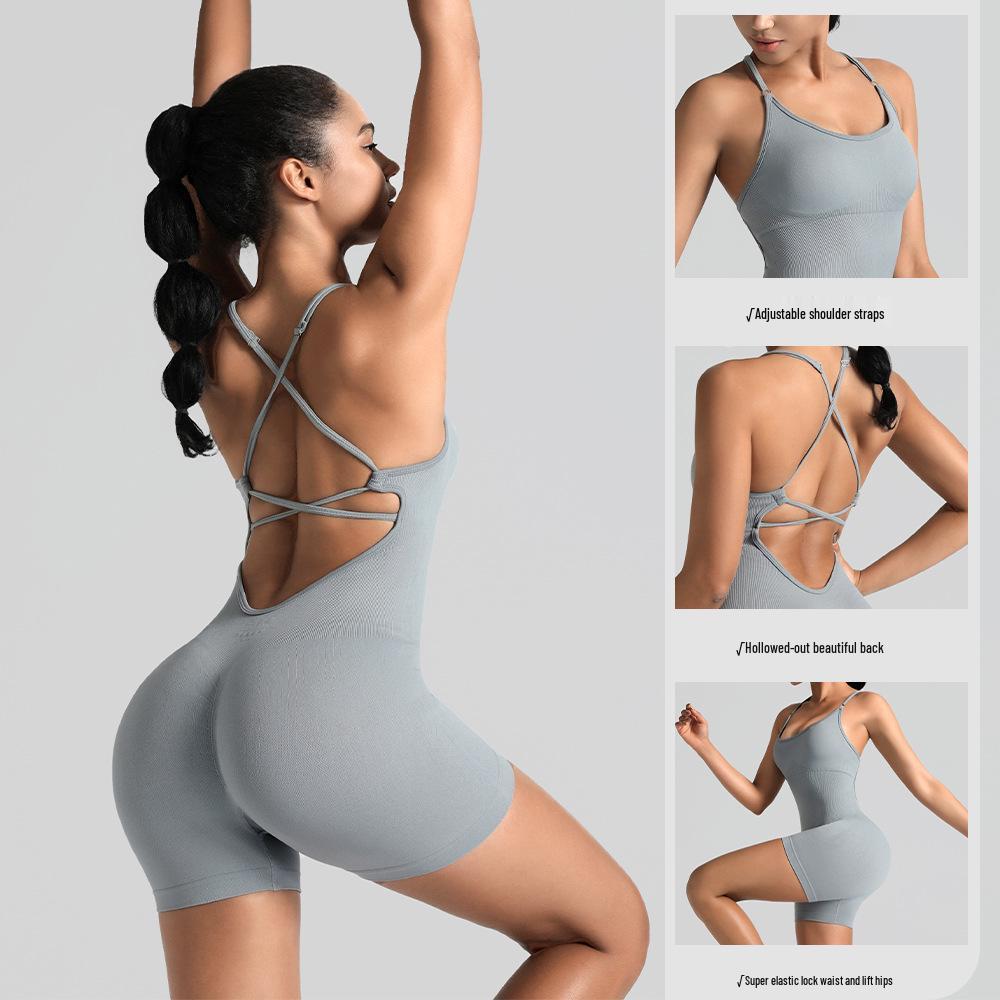 Seamless One-Piece Yoga Suit with Elegant Back and Peach Hip Design