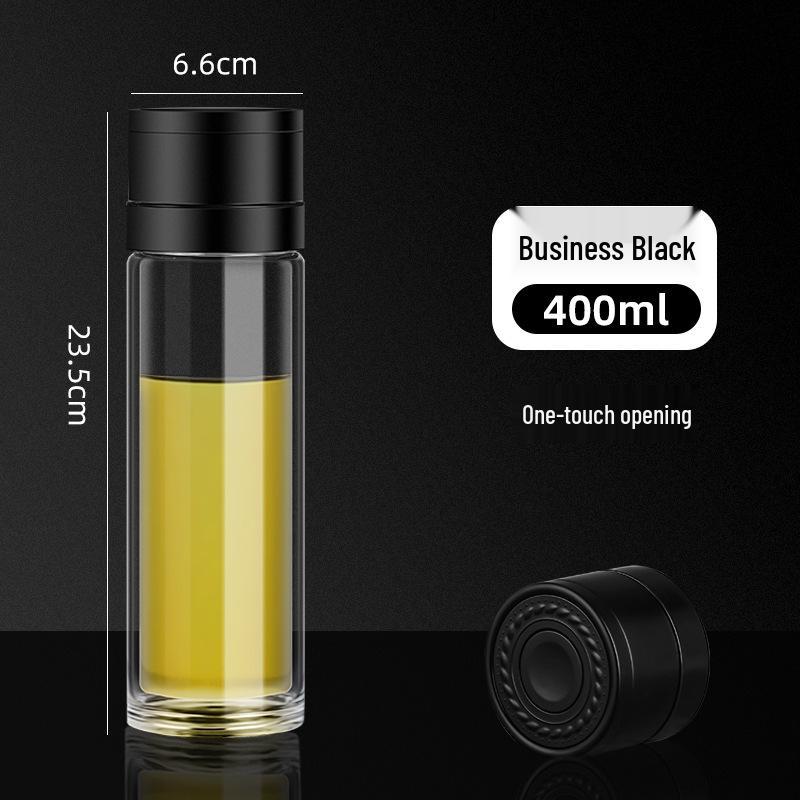 Men's Business Tea Infuser: Portable Double-Layer Glass Cup with Smart Temperature Display, Heat Insulation, and Anti-Scald Design.