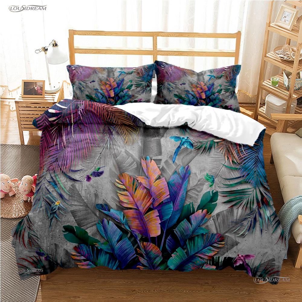 Tropical Leaf Fashon Duve All Season Duvet Cover Comforter Bedding Set Soft Quilt Cover and Pillowcases Single/Double/Queen/King