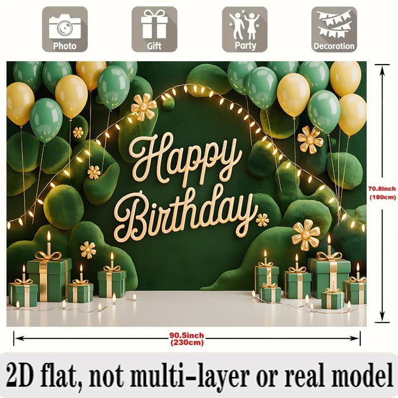 Green Happy Birthday Banner, Fresh Photo Backdrop Wall Decor for Party