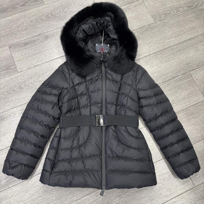 Winter European Station white duck down belt waist large fur collar fox hair down jacket women's medium and long tide