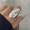 925 Sterling Silver Rings For Women Geometric Fine Jewelry Finger Adjustable Simple Retro Face Shap Ring For Party Birthday Gift