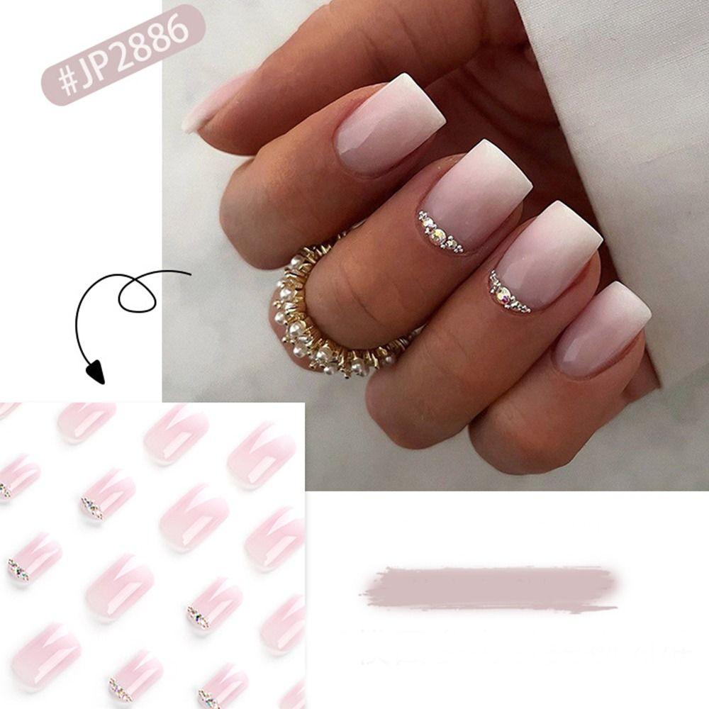 Long Square False Nails White Edge Nail Tips Fashion Press On Nails  DIY