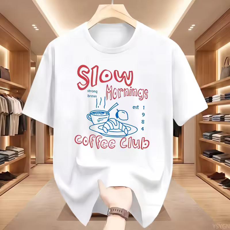 Graphic T-shirt Trend Coffee Club Vintage Coffee and Croissant Breakfast Club Clothing Women Clothing Graphic T Shirts Aesthetic