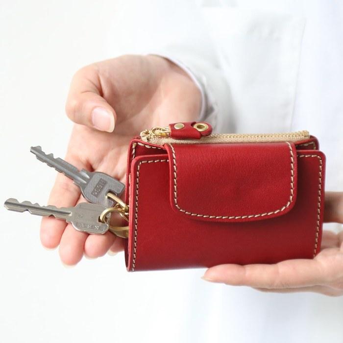 Porcorosso Key Case with Coin Purse, Men's Genuine Leather 6-Key, Tochigi Leather, Key Holder, Smart Key, Made in Japan, Women's Leather