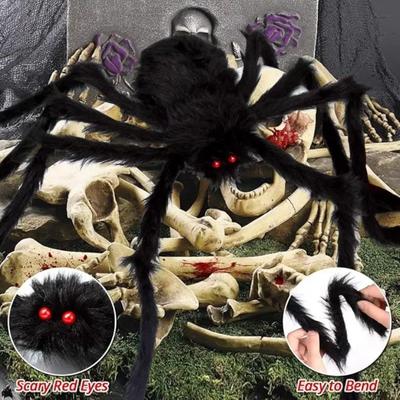 150cm Black Scary Giant Spider Props Realistic Furry Foldable Spider Model Bar Secret Room Table Decoration Party Home Decor