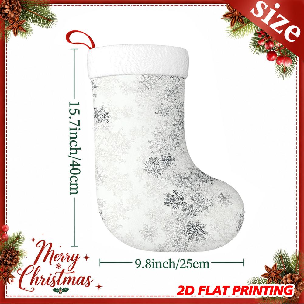 Christmas decoration fireplace hanging stocking1pc 2D Flat Premium Fabric Christmas Stocking with Winter Silve