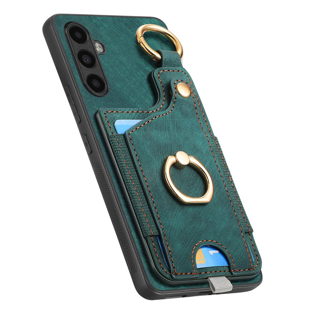 D6 For Samsung Galaxy A55 5G Case Card Holder Leather+TPU Phone Back Cover with Ring Kickstand