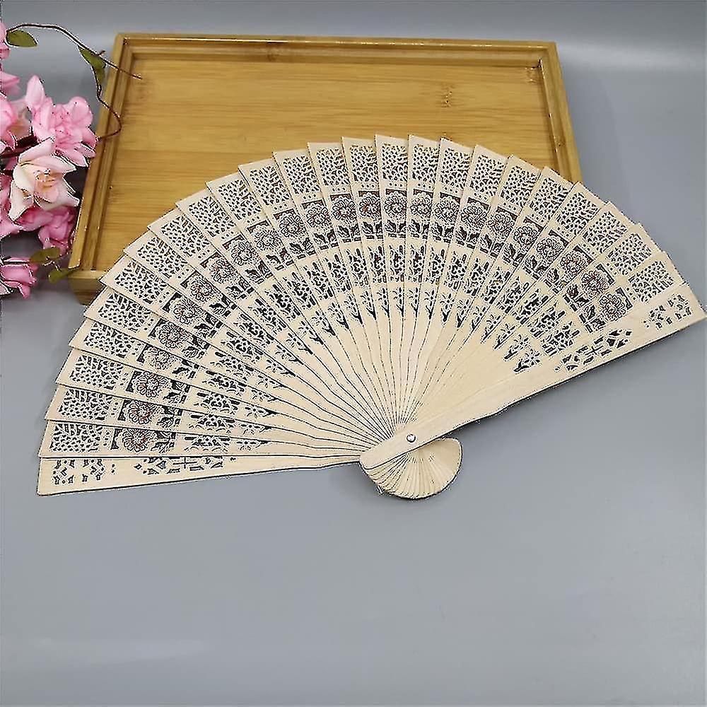12pcs Sandalwood Fan, 8 Inch Chinese Wooden Openwork Personal Handheld Folding Fan For Wedding Party Home Decorations