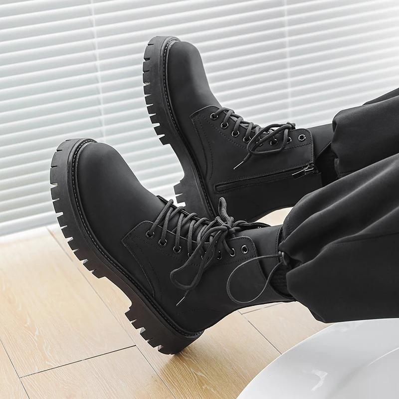Fashion Autumn Men Japan Karajuku Korean Style Fashion High Top Streetwear Thick Platform Boots Casual Leather Shoes Male Lace Up Shoes
